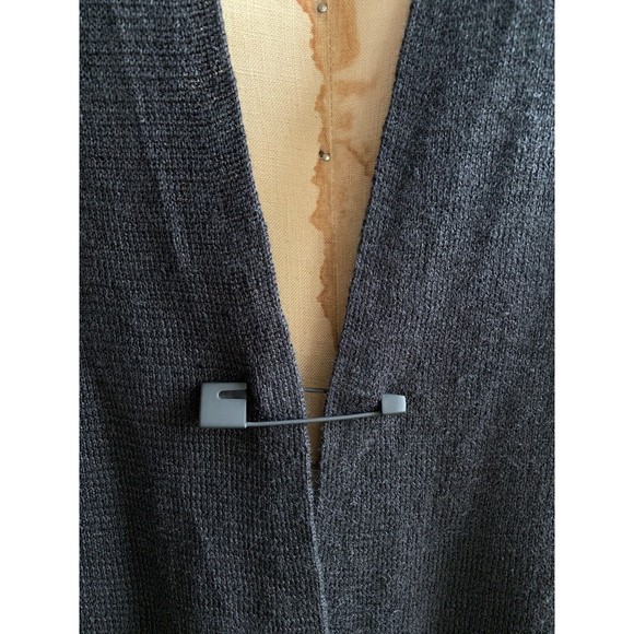 Eileen Fisher Minimal Open Charcoal Linen Knit Cardigan With Modern Pin Closure - Picture 2 of 6
